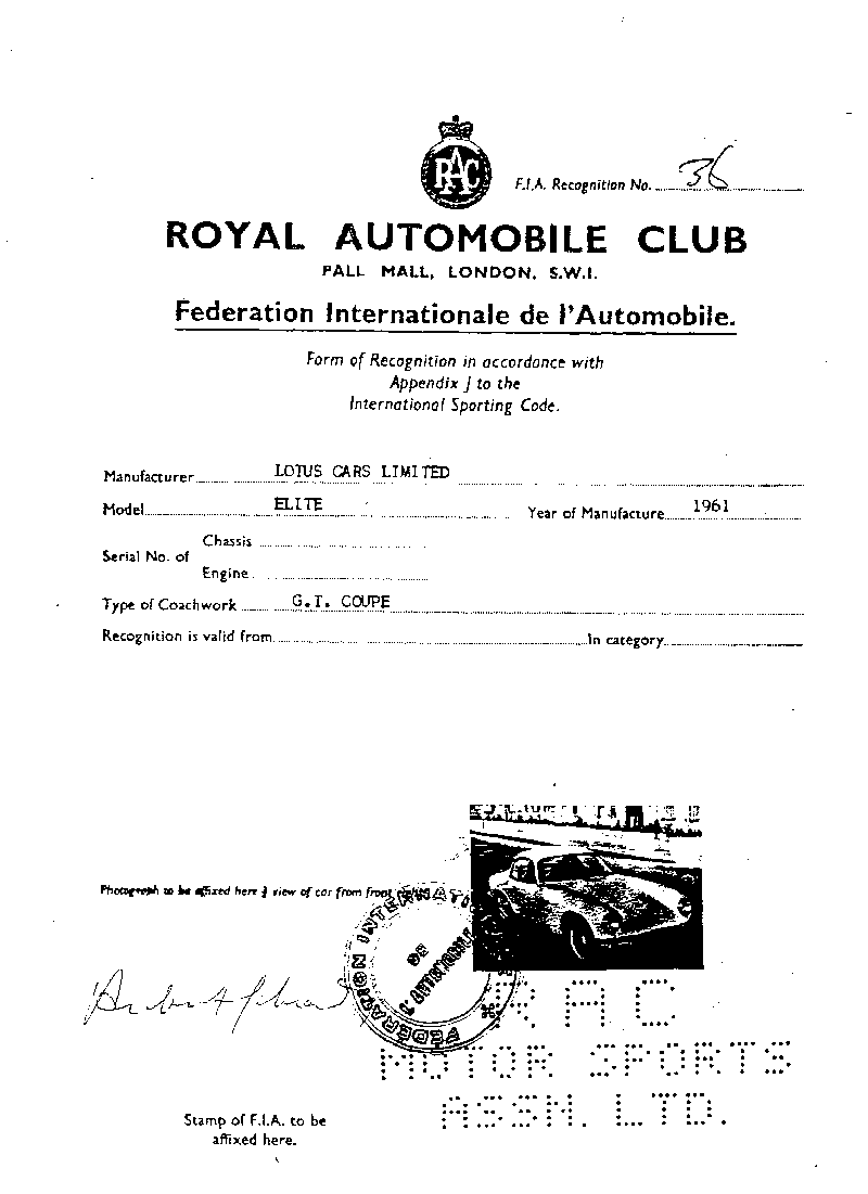 1961 Homologation Papers - Page 2